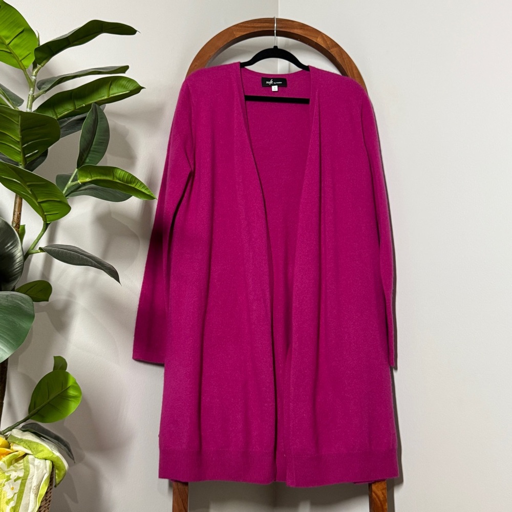 Soft By Naadam MEDIUM Bright Pink 100% Cashmere Open Front Cardigan Sweater